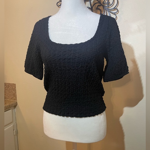 Anthropologie Lea & Viola Puff Sleeve Top, Black - Picture 5 of 6